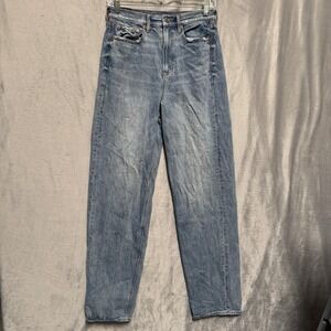 American Eagle Jeans Womens 4 Blue High Rise Straight Leg 100% Cotton Distressed